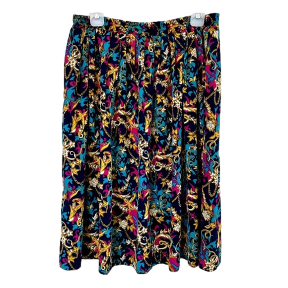 Vintage Dresses & Skirts - Vintage TANJAY Floral Chain Print Flowy Elastic Waist Midi Skirt Size 16 XL